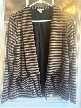 Christopher & Banks Black and Tan Striped Open-Front Blazer
